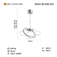 LUCEA 80401-02-PB2-FG RAVEN B.BOY LEDLI 2 LI ALTIN AVIZE 60W 3000K