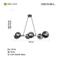 LUCEA 1500-75-06-L RANKO 6 LI YEMEK MASASI AVZE KOYU ALTIN 6xE27