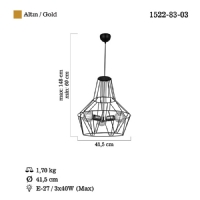 LUCEA 1522-83-03 DORNA 3 LU SIYAH/ALTIN AVIZE 3XE27