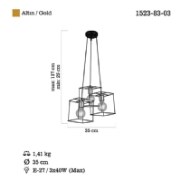 LUCEA 1523-83-03 MAKO 3 LU SIYAH/ALTIN AVIZE 3XE27