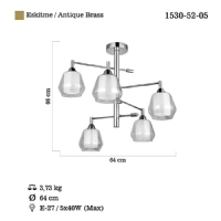 LUCEA 1530-52-05 PALMELA 5 LI ANTIK LAK PLAFONYER 5XE2