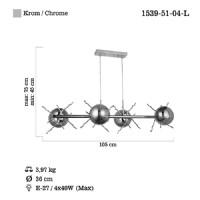 LUCEA 1539-51-04-L LUMENO 4 LU SIRALI KROM AVIZE 4XE27