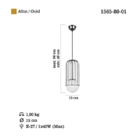 LUCEA 1565-80-01 CAPOLA Q15 ALTIN TEKLI AVIZE 1XE27