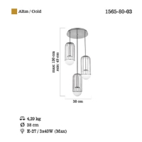 LUCEA 1565-80-03	CAPOLA 3 LU ALTIN SARKIT AVIZE 3XE27