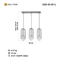 LUCEA 1565-80-03-L CAPOLA 3 LU ALTIN SIRALI AVIZE 3XE27