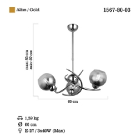 LUCEA 1567-80-03 HEDRA 3 LU ALTIN SARKIT AVIZE 3XE27