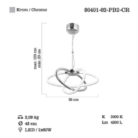 LUCEA 80401-02-PB2-CR RAVEN B.BOY LEDLI 2 LI KROM AVIZE 60W 3000K