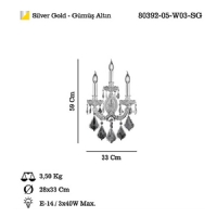 LUCEA 80392-05-W03-SG CERVANTES 3 LU ALTIN APLIK 3XE14