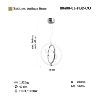 LUCEA 80400-01-PS2-CO ALMONTE K.BOY LEDLI 2 LI ESKITME AVIZE 60W 3000K