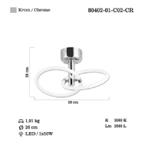 LUCEA 80402-01-C02-CR SEDNA 2 LI LEDLI KROM PLAFONYER 50W 3000K