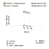 LUCEA 80520-03-L01-CR BENITO LEDLI KROM MASA USTU SARKIT 33W 3000K