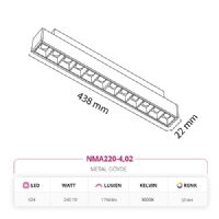 Nevo 48V Frame Led Magnet Linear Armatr Siyah NMA220-4