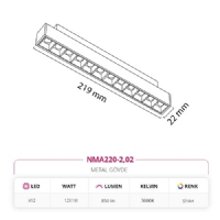 Nevo 48V Frame Led Magnet Linear Armatr Siyah NMA220-2