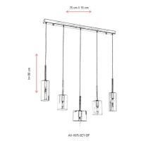 AVONNI AV-1675-5EY-BF Eskitme Kaplama Modern Avize, E14, Metal, Cam, Kristal, 75x15cm