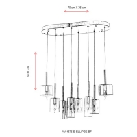 AVONNI AV-1675-E-ELLIPSE-BF Eskitme Kaplama Modern Avize, E14, Metal, Cam, Kristal, 70x35cm