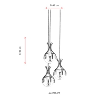 AVONNI AV-1766-3ET Eskitme Kaplama Modern Avize, E27, Metal, Cam, 40cm