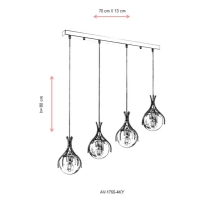 AVONNI AV-1766-4KY Eskitme Kaplama Modern Avize, E27, Metal, Cam, 70x13cm