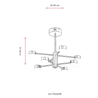 AVONNI AV-1770-8CPR Bakr/Siyah Boyal Modern Avize, LED, Metal, PVC, 65cm