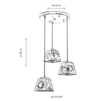 AVONNI AV-1773-3ET Eskitme Kaplama Modern Avize, E27, Ahap, Metal, 40cm