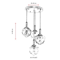 AVONNI AV-1775-4ET Eskitme Kaplama Modern Avize, E27, Metal, Cam, 40cm