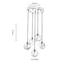 AVONNI AV-1776-5ET Eskitme Kaplama Modern Avize, G9, Metal, Cam, 40cm