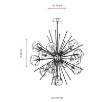 AVONNI AV-1777-13K Siyah Boyal Modern Avize, G9, Metal, Cam, 70cm