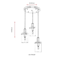 AVONNI AV-1779-3ET Eskitme Kaplama Modern Avize, E27, Metal, Cam, 40cm