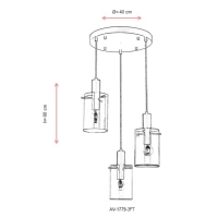 AVONNI AV-1779-3FT Siyah Boyal Modern Avize, E27, Metal, Cam, 40cm