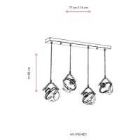 AVONNI AV-1780-4EY Eskitme Kaplama Modern Avize, E27, Metal, Cam, 77x14cm