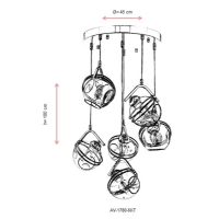 AVONNI AV-1780-6KT Eskitme Kaplama Modern Avize, E27, Metal, Cam, 45cm