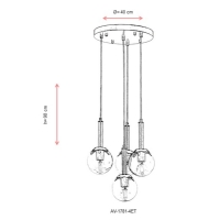 AVONNI AV-1781-4ET Eskitme Kaplama Modern Avize, E27, Metal, Cam, 40cm