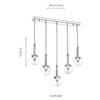 AVONNI AV-1781-5EY Eskitme Kaplama Modern Avize, E27, Metal, Cam, 80x13cm