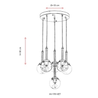 AVONNI AV-1781-6ET Eskitme Kaplama Modern Avize, E27, Metal, Cam, 50cm