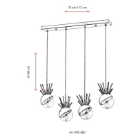 AVONNI AV-1783-4EY Eskitme Kaplama Modern Avize, E27, Metal, Cam, 70x13cm