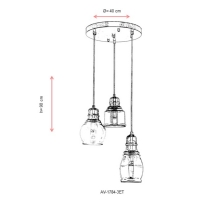 AVONNI AV-1784-3ET Eskitme Kaplama Modern Avize, E27, Metal, Cam, 40cm