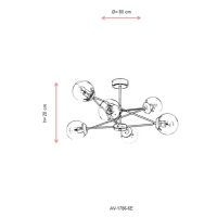 AVONNI AV-1786-6E Eskitme Kaplama Modern Avize, E27, Metal, Cam, 80cm