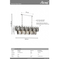 AVONNI AV-1788-K110X35 Krom Kaplama Klasik Avize, E27, Metal, Cam, 110x35cm