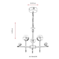 AVONNI AV-1794-6CPR Bakr/Siyah Boyal Modern Avize, LED, Metal, Cam, 65cm