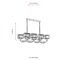 AVONNI AV-1795-8Y-BSY Eskitme/Siyah Boyal Modern Avize, E27, Metal, Kristal, 95x60cm