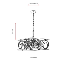 AVONNI AV-1805-4K Krom Kaplama Modern Avize, E27, Metal, Cam, 40x40cm