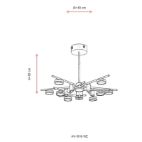 AVONNI AV-1816-10E Eskitme/Siyah Kaplama Modern Avize, LED, Metal, Pleksi, 60cm