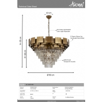 AVONNI AV-1835-E90 Eskitme Kaplama Klasik Avize E27 Metal Kristal 90cm