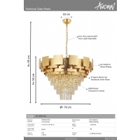 AVONNI AV-1835-S70 Sar Kaplama Klasik Avize E27 Metal Kristal 70cm