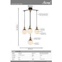 AVONNI AV-1838-4BSY Siyah Boyal Modern Avize E27 Metal Cam 54cm