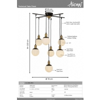 AVONNI AV-1838-7BSY Siyah Boyal Modern Avize E27 Metal Cam 70cm