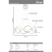 AVONNI AV-1841-K70 Krom Kaplama Modern Avize LED Metal Silikon 70cm