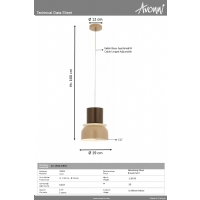 AVONNI AV-1844-1BSA Sar Boyal Modern Avize E27 Metal Pleksi 19cm