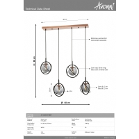 AVONNI AV-1850-4Y-BSY Siyah Boyal Modern Avize E14 Metal Cam 80x22cm