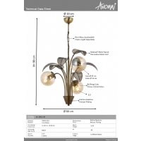 AVONNI AV-1852-3E Eskitme Kaplama Modern Avize E27 Metal Cam 60cm