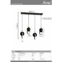 AVONN AV-1874-4Y-BSY Siyah Boyal Modern Avize LED Metal Ahap Pleksi 80x12cm